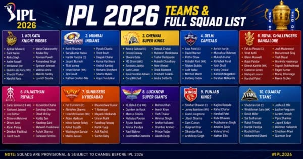 IPL 2026 Teams & Full Squad List